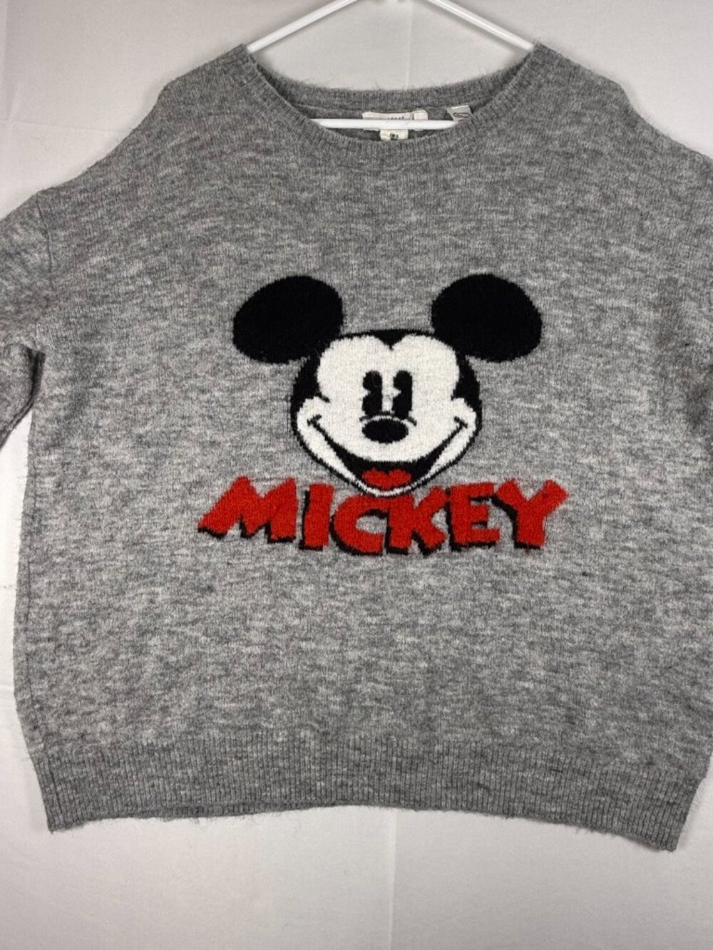 DISNEY H&M L.O.G.G. Mickey Mouse Light Gray Knit Sweater Size XL Long Sleeves